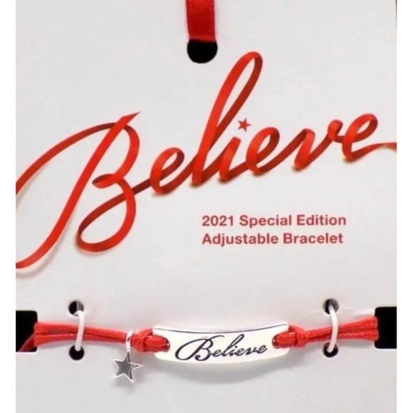 Unbranded Jewelry - 2021 Make A Wish Bracelet Believe Silver-tone Red Slide Cord New